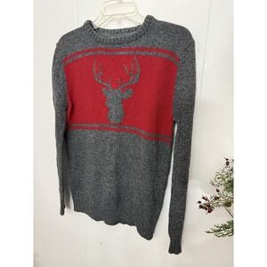 Cat & Jack XL 16 Boys Buck Deer Gray & Red Sweater Long Sleeve EUC Lkn